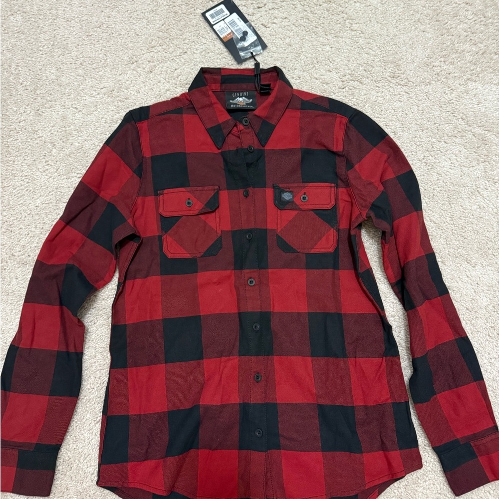 New with Tags Harley Davidson Red and Black Plaid Women’s Shirt